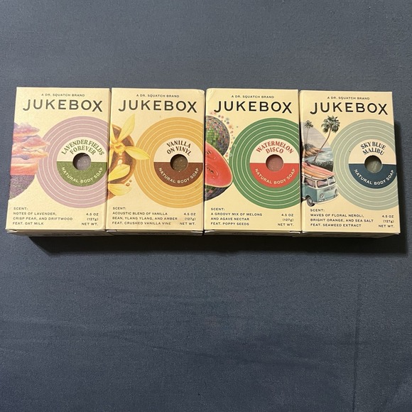 Jukebox Other - Set of 4 - Dr. Squatch Jukebox Cold Pressed Soap - 4.5 Ounce Bars ~ Brand New!